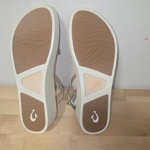 NWT Olukai Onohi Strappy Platform Woven Leather Sandal Women Size 11 Color Gold - Picture 4 of 13